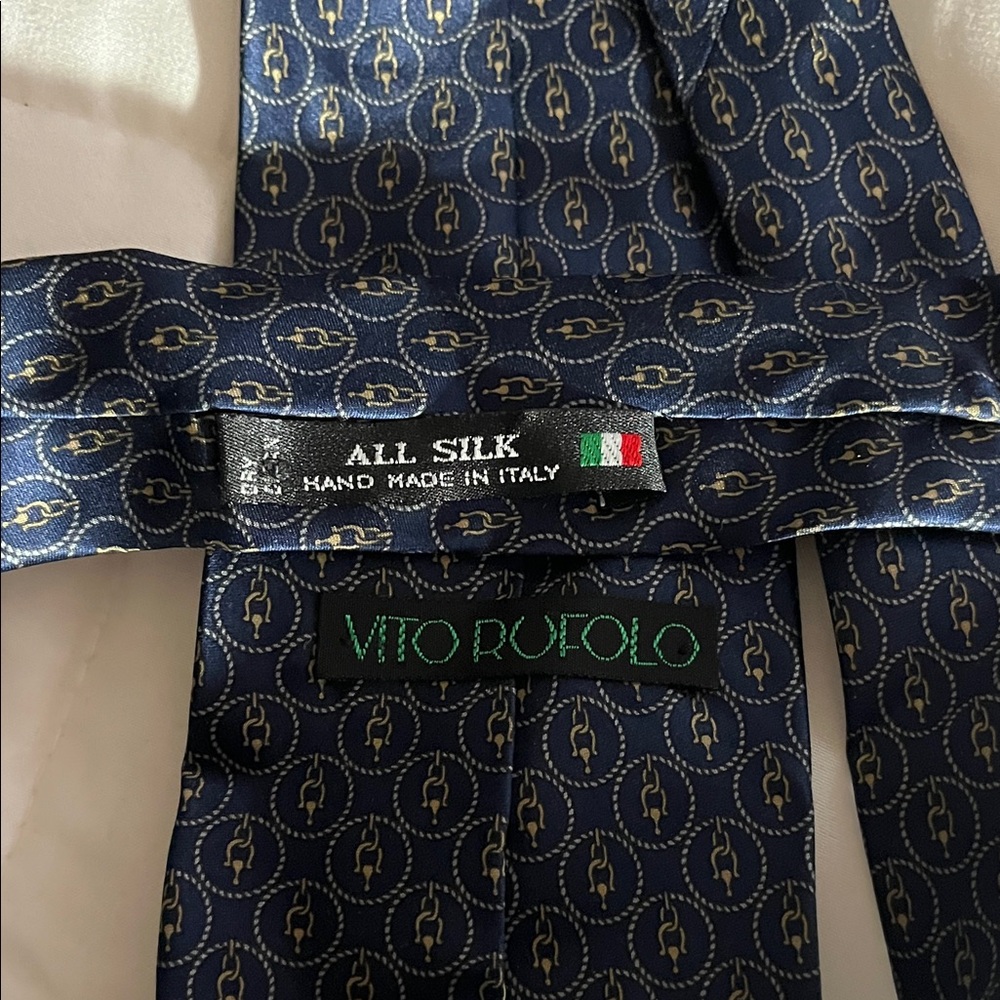 Navy Silk Tie with Gold Circular Motif